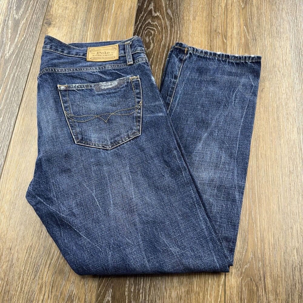 Polo Ralph Lauren Varick Jeans Mens 36 x 32 Slim Straight Distressed Patchwork